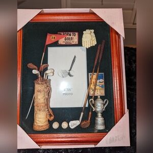 Born To Golf 3D Glass Covered Wood Frame Shadow Box Picture Frame New In Box